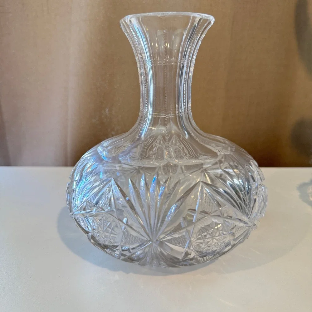 Antique American Brilliant Hand Cut Crystal Decanter Starburst Pinwheel Squat